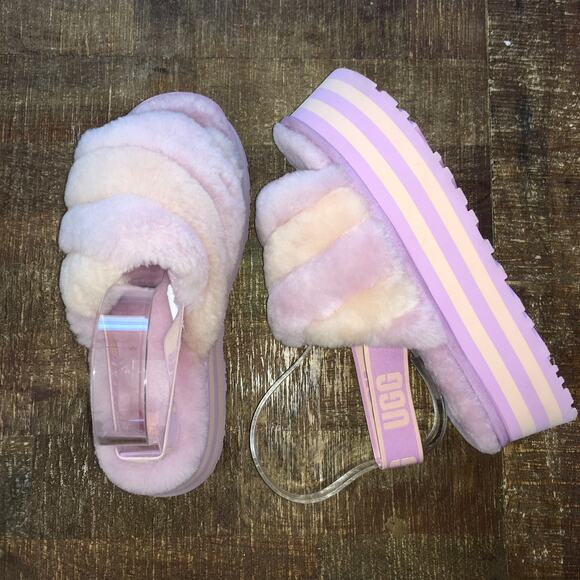 UGG Disco Stripe Fluff Slide Sandal Womens 11 Primrose Dusk Pink Purple Platform - Picture 11 of 11